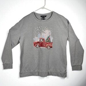 Ellen Tracy Christmas Truck‎ Sweatshirt Womens Medium Holiday Tree Graphic Top